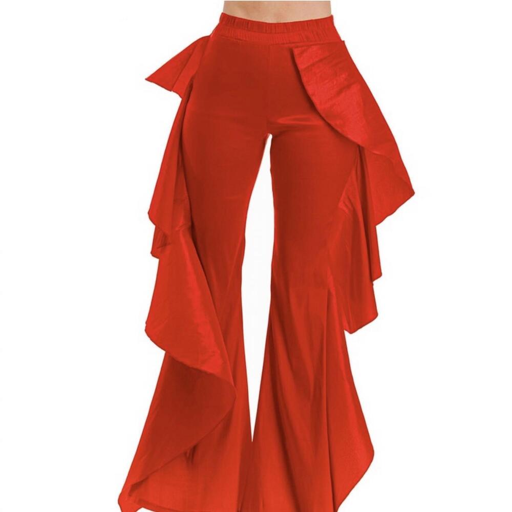 NEW LOVE HIGHLIGHT ruffle hem wide leg pants - plus in red